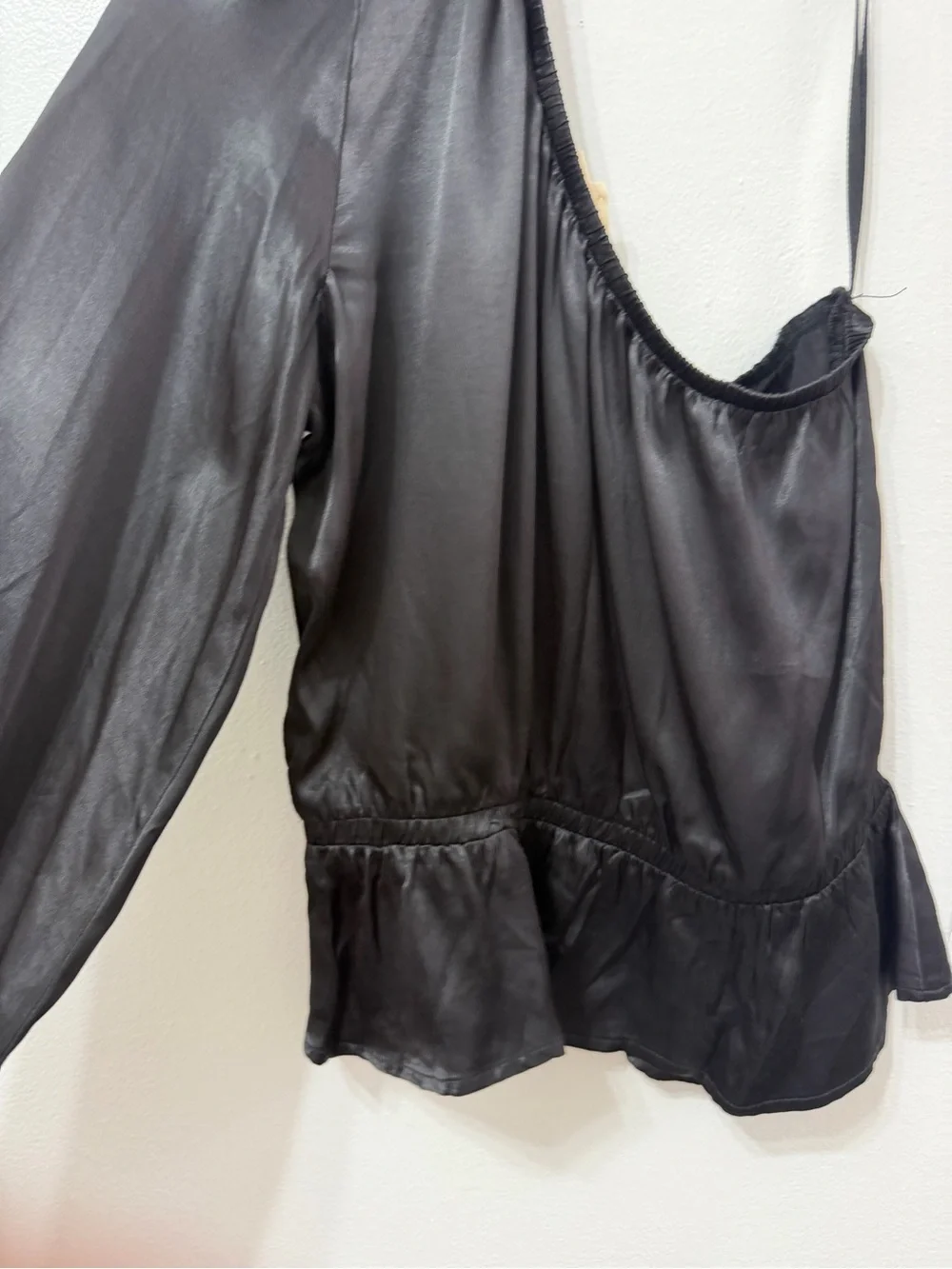 NWOT Nation LTD Black One-Shoulder Satin Peplum Top